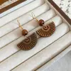 Pendientes Colgantes Huecos con Forma de Abanico y Cuentas de Madera Estilo Étnico, Pendientes de Estilo Nacional Chino Nuevos, Pendientes de Lujo Ligero de Alta Gama para Mujer