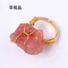 Anillo de Oro con Piedra Original de Cristal Natural Transfronterizo Anillo de Piedra Original de Mineral Irregular Anillo Hecho a Mano de Cristal Morado Blanco Rosa