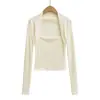 25101-25 Novo Estilo Outono Estilo Europeu e Americano Falso Duas Peças Sexy Sexy Slim Top que Cobre os Ombros Camiseta de Manga Longa