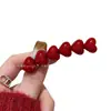 Pinza para el Cabello Roja con Forma de Corazón Estilo Chanel, Pinza Lateral para Mujeres, Pinza Festiva de Año Nuevo Elegante de Gama Alta, Exquisito Accesorio para el Cabello