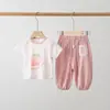 Conjunto de Ropa de Verano para Bebé con Pantalones de Manga Corta Anti-Mosquitos para Bebé, Conjunto de Dos Piezas de Algodón Delgado Dividido con Estampado de Frutas Frescas