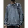 Chamarra sudadera retro americana de cuello redondo para hombre, ropa de gamuza para primavera y otoño, talla grande, holgada, top moderno de manga larga