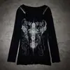 Nueva Camiseta de Manga Larga con Estampado para Mujer de Amazon, Estilo Otoño Retro Americano, Calavera Atractiva, Corte Ajustado, Estilo Y2K, Personalizada