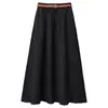 Saia Midi Plissada A-Line com Cinto de Linho Tencel Cor Sólida Saia Evasê Saia de Verão Feminina