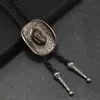 Gorra de Mezclilla Vintage con Estrella de Cinco Puntas, Cadena Larga para Suéter de Cuerda de Cuero Unisex para Pareja, Collar de Moda con Colgante de Corbata Bolo