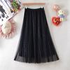Saia plissada de tule saia longa de gaze sobresaia saia de renda com miçangas vestido coreano de verão feminino uma geração de cabelo