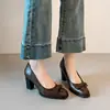 Zapatos de tacón bajo de estilo francés vintage con boca ancha y puntera cuadrada, tacón grueso, lazo, Mary Jane para mujer, tacones altos para ir al trabajo