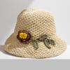 Sombrero de Paja para Mujer Verano Tejido a Mano Flor Sombrero para el Sol Viaje al Aire Libre Protección Solar Sombrero de Pescador Plegable Sombrero de Ala Ancha