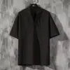 Camiseta Casual Japonesa de Manga Corta Cuello de Camisa Primavera y Verano Nueva Color Sólido Holgada Talla Grande Perezoso Estilo Harajuku BF Top