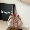 Bolso de Hombro de Lona con Cordón de Flores Pequeñas Bolso de Almacenamiento de Gran Capacidad Bolso de Hombro de Lona Fino Casual para Viajes