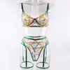 En Stock Varsbaby Marca Independiente Europea y Americana Lencería Sexy Bordada para Mujer + Tanga Cinturón de Ligueros Sujetador Conjunto de Tres Piezas