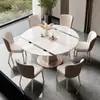 Mesa de Jantar em Pedra Sinterizada de Luxo Leve Italiana para Casa, Minimalista Moderna, Amigável para Apartamentos Pequenos, Quadrada e Redonda Conversível, Extensível, Mesa de Jantar Modelo Novo