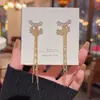 Pendientes Largos de Borla Florales Estilo Bosque de Plata S925 para Mujer, Pendientes de Botón Exquisitos de Circonita con Lazo de Lujo Ligero de Nicho
