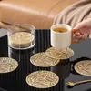 Descanso de Mesa Criativo Folhas Vazadas Pvc Porta-copos Redondo Cor Sólida Descanso de Mesa Ocidental Isolante Térmico Tapete de Mesa Transfronteiriço Porta-copos Dourado