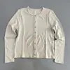 Cardigan de outono novo estilo, simples e versátil, gola redonda, manga longa, cor sólida, para uso diário feminino, top respirável e modelador