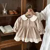 Vestido Coreano de Manga Larga para Niñas 2026 Otoño Ropa Infantil Vestido Dulce Elegante con Cuello de Muñeca para Bebé Niña