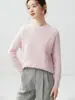 Suéter de cachemira para mujer de otoño e invierno, cuello redondo, corte holgado, suave y cómodo, versátil, con un diseño de punto trenzado calado, tejido y grueso para usar en capas