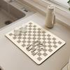 Estera de drenaje para mesa de cocina con rejilla de ajedrez retro, suave barro de diatomeas, vajilla de escritorio, posavasos, lavabo, estera antideslizante
