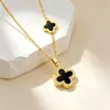Colar Corrente de Aço Inoxidável Trevo de Quatro Folhas Dupla Face para Mulheres Alto Valor Tendência de Moda Pingente de Zircônia Microincrustado Duas Formas de Usar