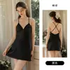 Precioso, sexy, satén sedoso, escote en V pronunciado, corte bajo, push-up, con almohadillas extraíbles, tiras cruzadas, camisón sin espalda con bata exterior 7213