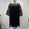 Vestido de Chiffon com Renda Patchwork de Manga Três Quartos e Barra Irregular, Estilo Europeu e Americano, Disponível