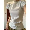 TikTok Explosiones Verano Algodón Puro Hombro Lijado Color Sólido Manga Corta Camiseta Mujer Pequeña Ajustada Adelgazante Cómodo Top