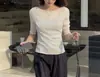 [Oferta Especial Limitada] Camiseta Feminina Slim Fit de Malha Fina 100% Seda e Linho com Gola Careca