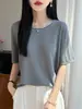 Transfronterizo 2026 Verano Nuevo Tejido de Punto Lyocell Tencel Cuello Redondo Volantes Hueco Manga Corta Mujer Delgado Ajuste Holgado