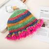 Gorro de Punto con Volantes Estilo Óleo Retro para Mujer en Otoño e Invierno Cálido Dulce y Lindo Rayado de Lana Colorido Venta al por Mayor