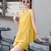 Conjunto de Dos Piezas Estilo Chino Nuevo 2025 para Mujeres Menudas, Traje de Shorts sin Mangas, Algodón y Lino, Nuevo Estilo Chino de Verano