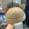 Chapéu K-Style de Orelhas de Gato Fofas com Textura de Melão para Homens e Mulheres, Chapéu Tendência Sem Aba Personalizado de Proprietário, Chapéu Horizontal Lavado e Desgastado, Tendência