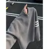 Tricô preguiçoso retrô meio casaco suéter masculino listrado gola alta zíper cinza americano outono 2027 preto