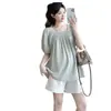 Conjunto de Maternidad Nuevo Verano 2026 Cuadrado Francés Plisado Dulce Holgado Babydoll Conjunto de Camisa