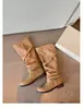 Botas femininas plissadas empilhadas estilo ma same de uva, salto grosso, cano alto, longas, cor desgastada esfregada, fivela de couro cruzada, botas de cavaleiro