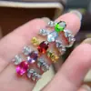 Nuevos Anillos de Espiga de Trigo con Gemas Naturales Variadas Plata 925 Incrustada Diseño de Nicho Lujo Ligero Versátil