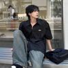 Camisa de Manga Corta con Hombrera de Moda Estilo Coreano para Hombre Verano Estilo Americano Camisa Polo Hombro Derecho Chaqueta Nueva de Gama Alta Atractiva