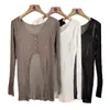 Blusa de Tricô Cinza Rasgada Dividida de Manga Longa Feminina Verão Fina Microtransparente Slim-fit Design Emagrecedor Top de Nicho
