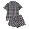 Cardigan Cruzado Europeu e Americano de Seda de Leite Pijama Preto para Mulheres, Shorts de Manga Curta, Conjunto Casual Respirável para Casa Atacado
