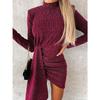 Transfronterizo 2022 Primavera y Verano Nuevo Vestido de Moda Bronceado de Manga Larga INS Casual Reunión Vestido de Cuello Alto