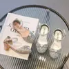 Zapatos de Princesa para Niñas Estilo Coreano Zapatos de Cristal para Niños 2026 Nuevos Zapatos de Tacón Alto Individuales para Niños Mayores Sandalias de Baile de Punta Cerrada Modernos