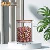 Tarro de vidrio de borosilicato de alta calidad con tapa de bambú para almacenar cereales de cocina, frutos secos, café, té y otros productos.