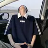 Nasa sobre Camiseta Polo Manga Curta Color Block Listrada para Homens, Estilo Americano de Verão Tendência Peso Pesado Manga Curta