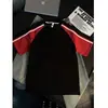 Camiseta de Manga Corta Regular con Bloques de Color Retro Americano y Parches para Hombre, Verano Más Vendido, Manga Corta Raglán, Hombro Regular, Manga Media de Alta Resistencia