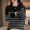 Estilo coreano pulôver manga comprida outono e inverno tricotado 2024 listra base cor contrastante top suéter solto feminino gola redonda nova chegada