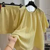 Conjunto de Verão com Blusa de Manga Curta e Shorts em Linho Tencel Leve e Maduro, Conjunto de Duas Peças de Moda Europeia para Mulheres, Fino