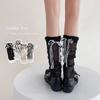 Calcetines Verticales con Lazo de Cinta Blanca Calcetines para Pantorrilla Manga Protectora Solar para Mujer Calcetines para Apilar Primavera Doble Propósito JK Universitario