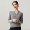 Nuevo Top Térmico de Punto de Cachemira Otoño Invierno Moda Suave Cómodo Color Sólido Holgado Adelgazante Cuello Tijera para Mujer
