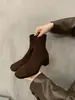 Botines color caqui de tacón grueso, corte ajustado, zapatos de mujer, nueva colección otoño/invierno 2024, estilo coreano, botines de moda, Botas Martin