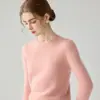 Suéter de tricô feminino versátil de manga longa, cor sólida, gola redonda, novo para outono e inverno de 2026, simples e elegante, transfronteiriço