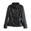 Ropa de mujer más vendida transfronteriza de Amazon 2026: chaqueta de cuero de doble botonadura con cuello alto negro, prenda exterior ajustada y conjunto de shorts
